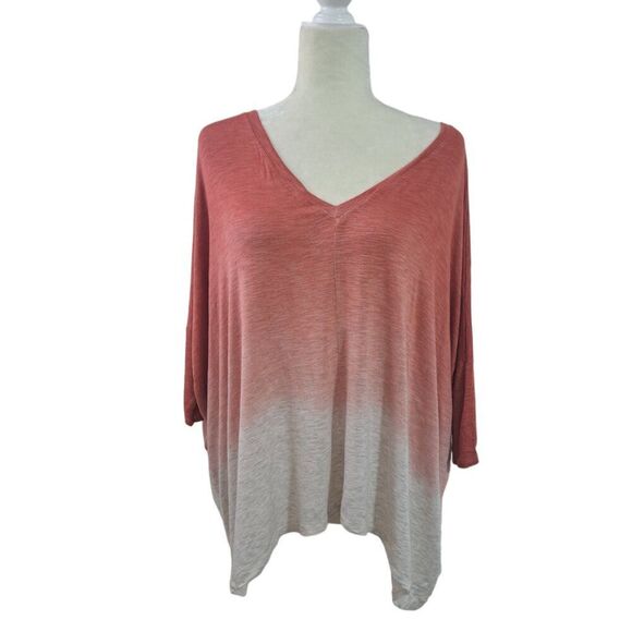 Dolan Women's Ombre Dusty Peach Boxy Oversize Rayon V Neck Top Vacation Sz Small - Picture 1 of 8